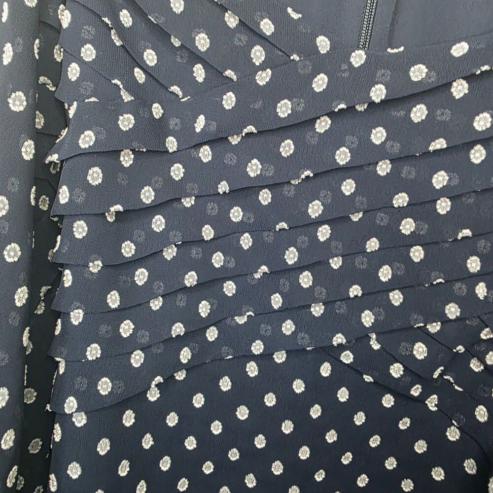 Express Navy Blue White Clip Dot Sweetheart Balloon Sleeve Ruched Blouse Large - Picture 8 of 9